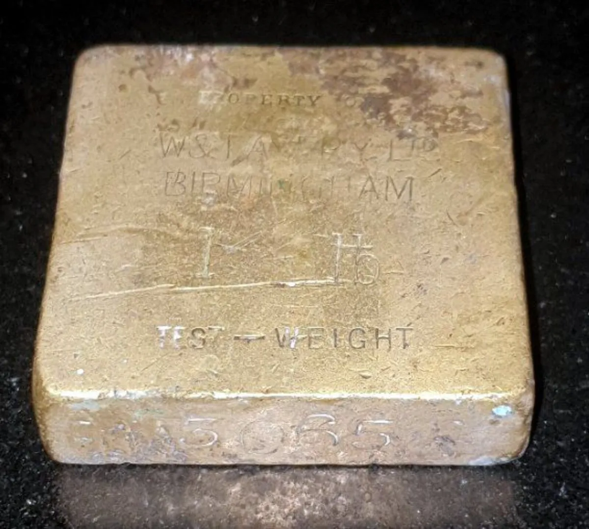 Antique W&T Avery 1lb Brass Scale Test Weight - Image 2