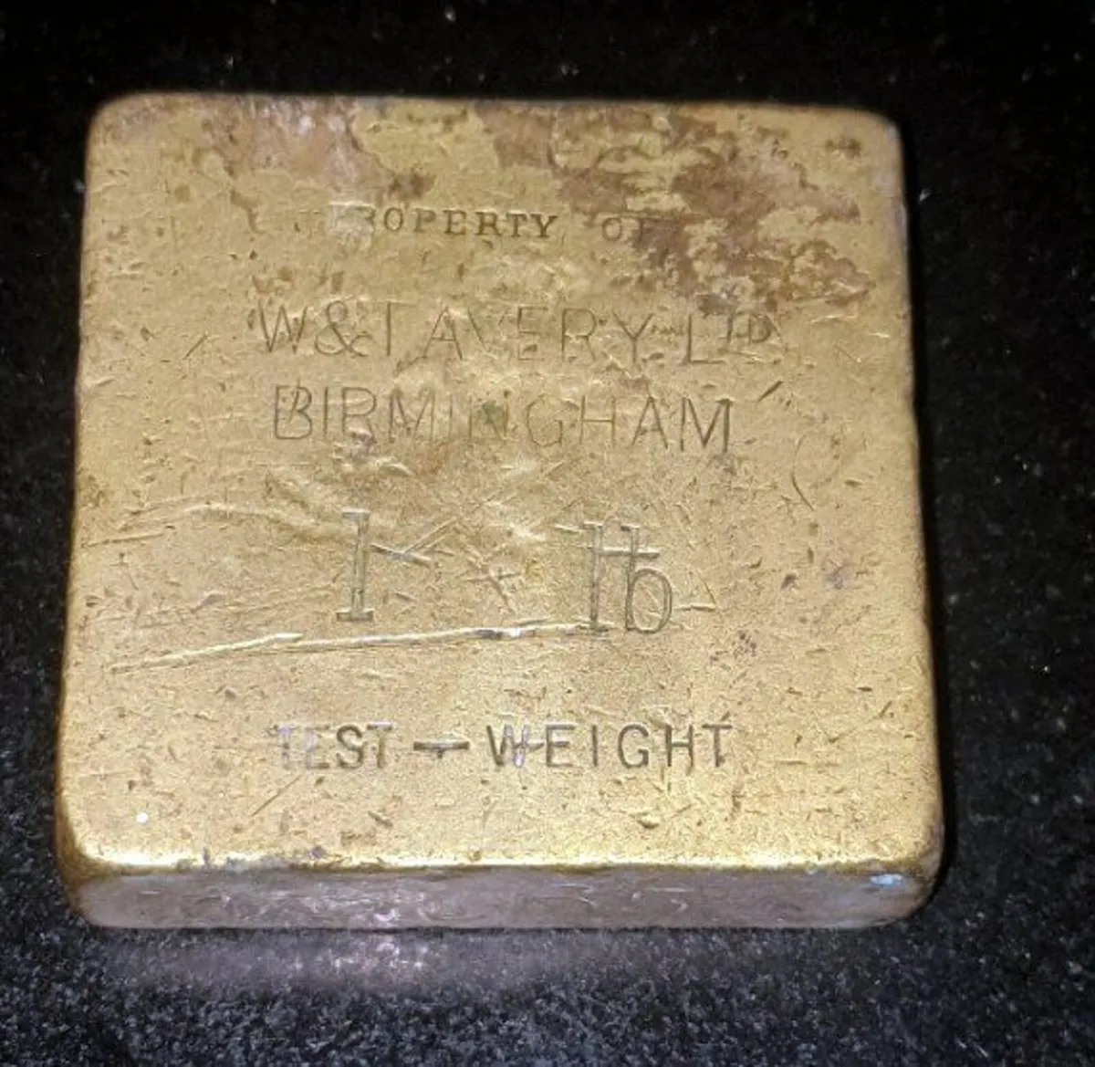 Antique W&T Avery 1lb Brass Scale Test Weight - Image 3
