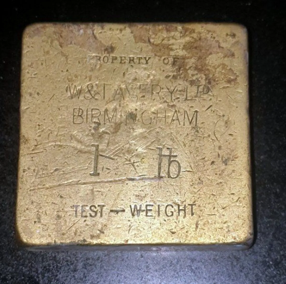 Antique W&T Avery 1lb Brass Scale Test Weight - Image 1