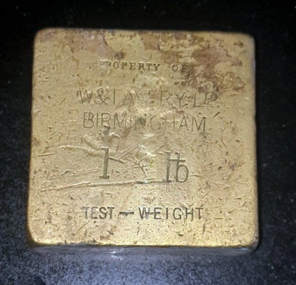 Antique W&T Avery 1lb Brass Scale Test Weight - Image 4