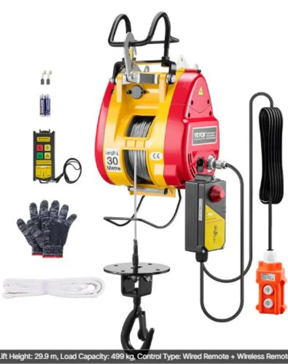 2-in-1 Electric Hoist Winch, 1100 lbs Capacity, - Image 1