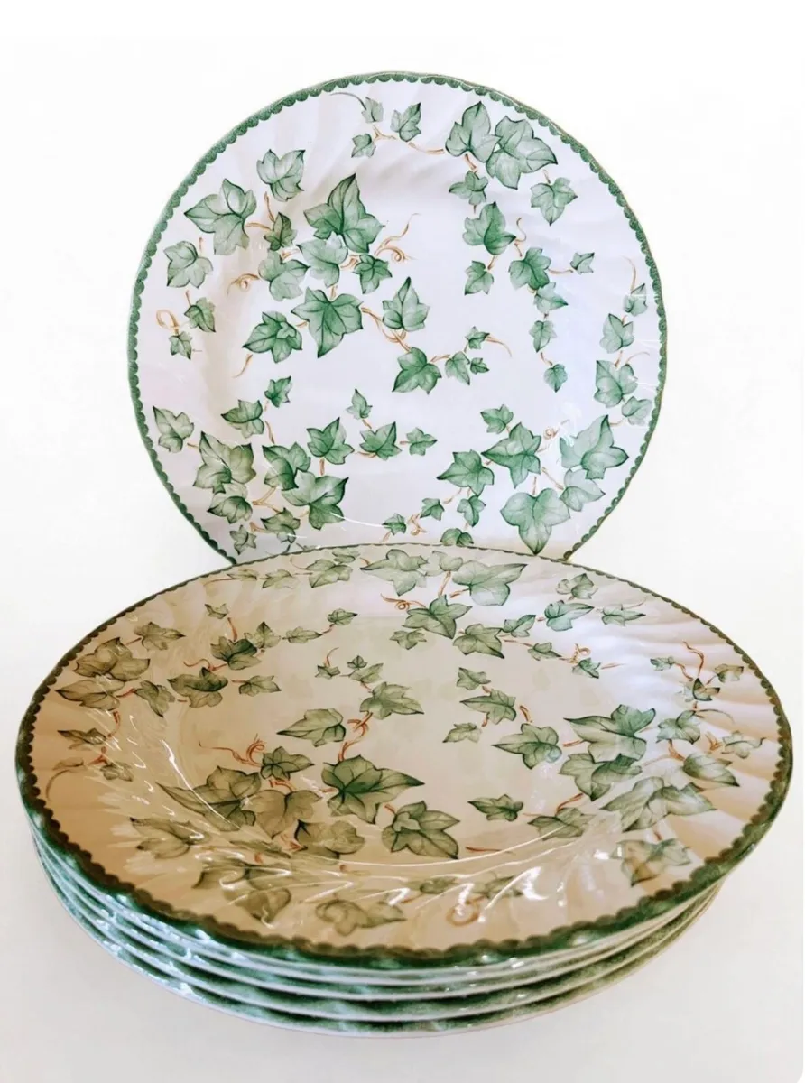 6 vintage ivy pattern plates - Image 1