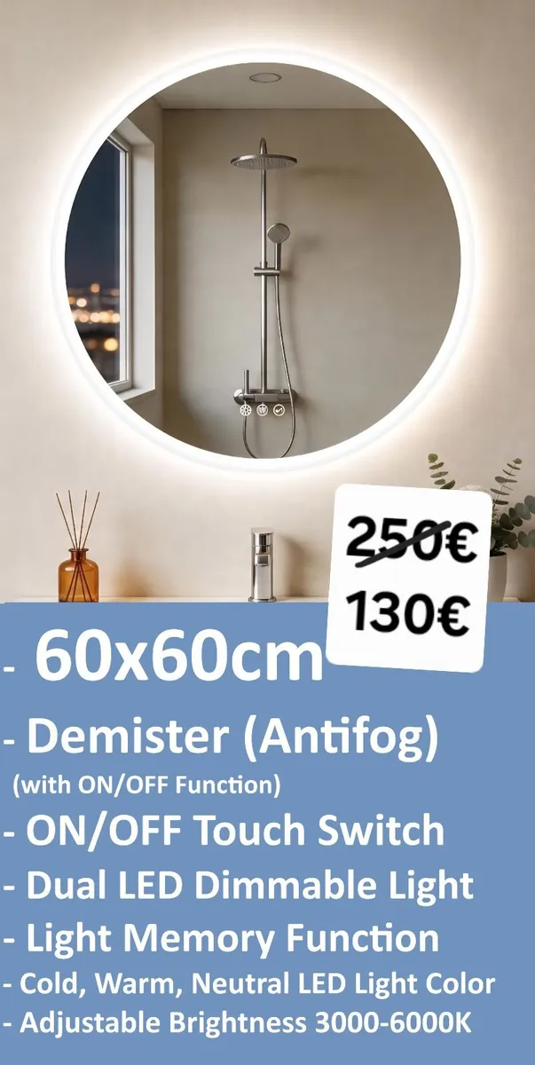 LED Bathroom Mirror 60cm Round - Image 2