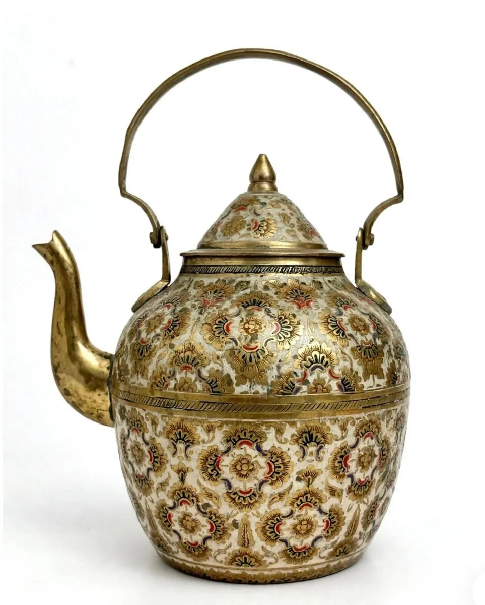 Vintage enamel brass tea pot - Image 2