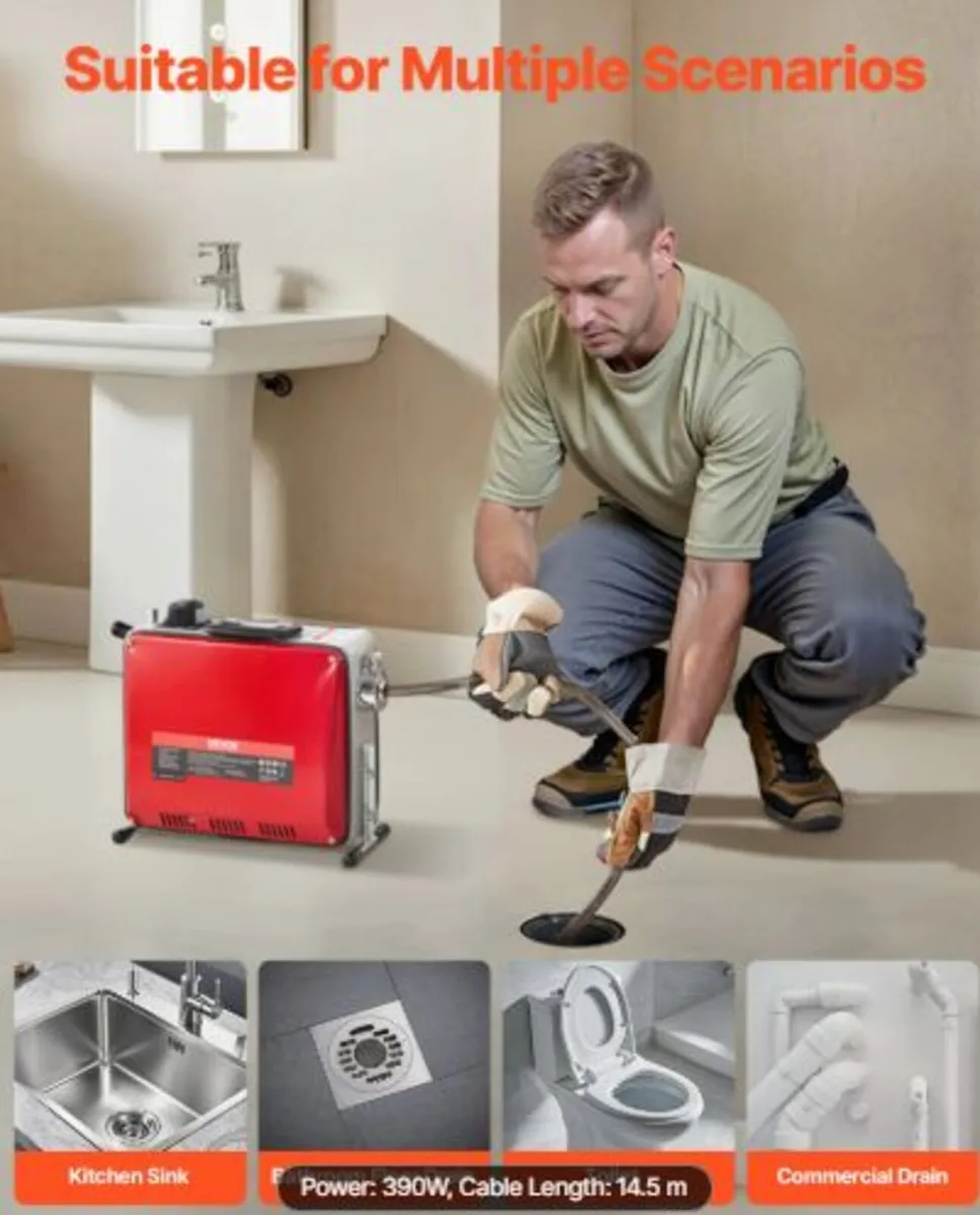 Drain Cleaner Machine, 390W 1400RPM Electric Pipe - Image 3