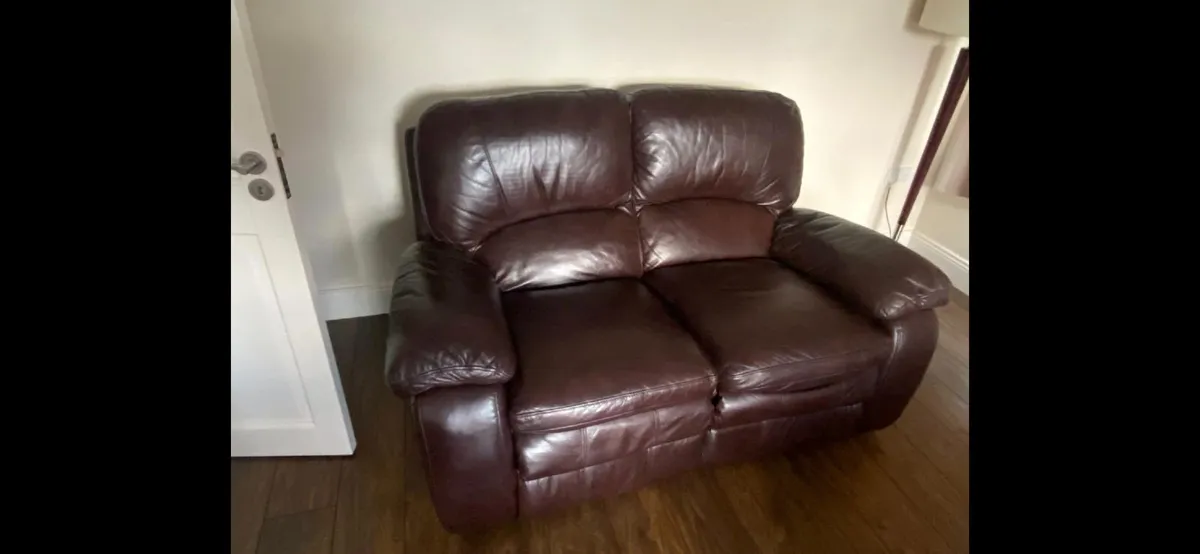 2 Seater Reclining Sofa - Brown Leather - Image 1
