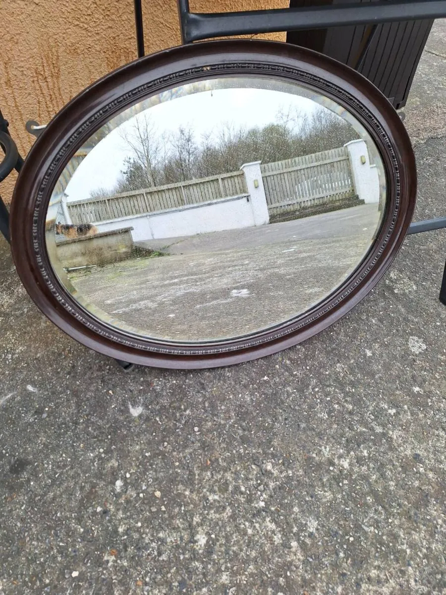 Antique oval bevelled mirror with patina - Image 1