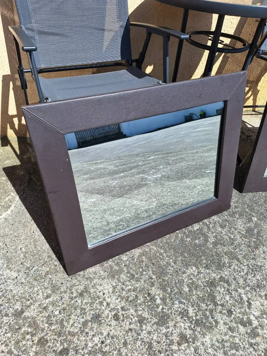 Pair of leather framed mirrors - Image 2