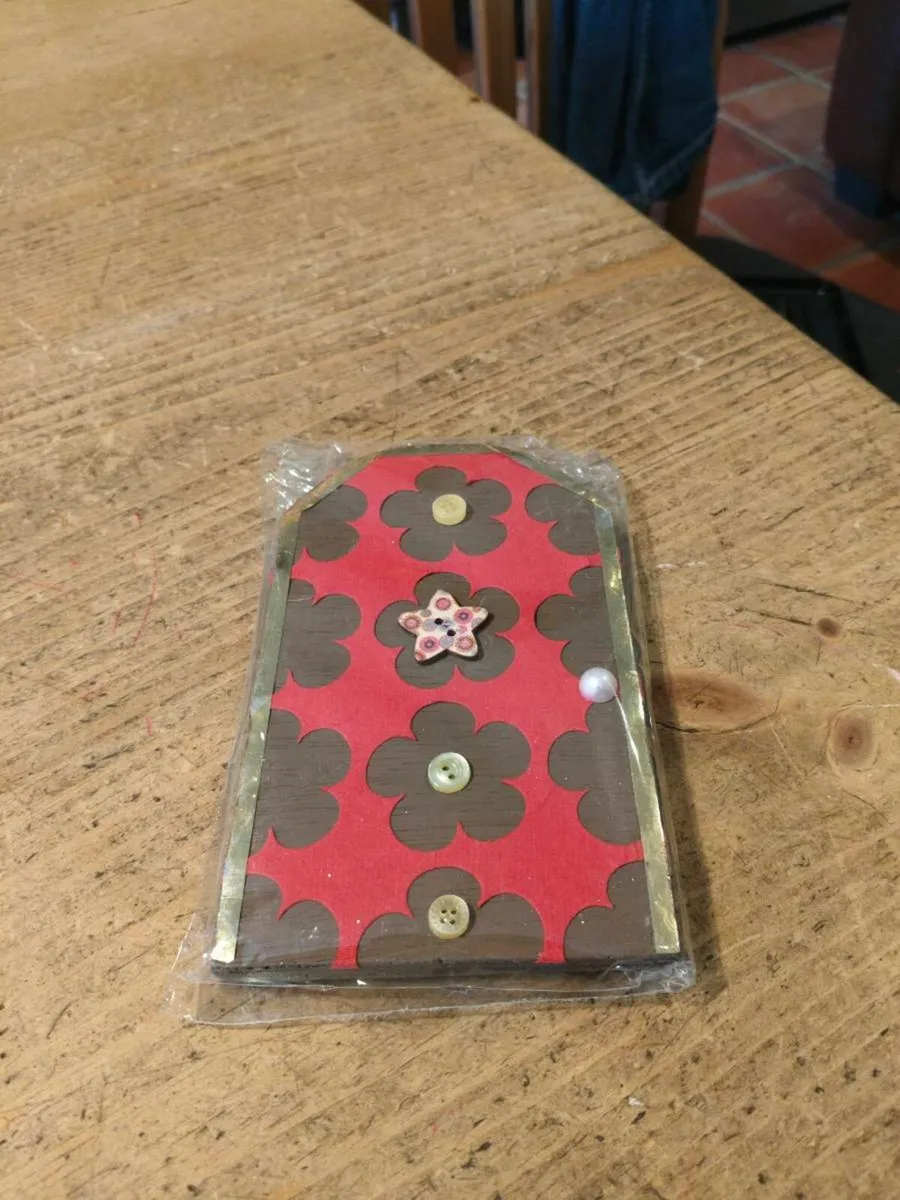 handcrafted wooden Fairy door with red cardstock, - Image 2