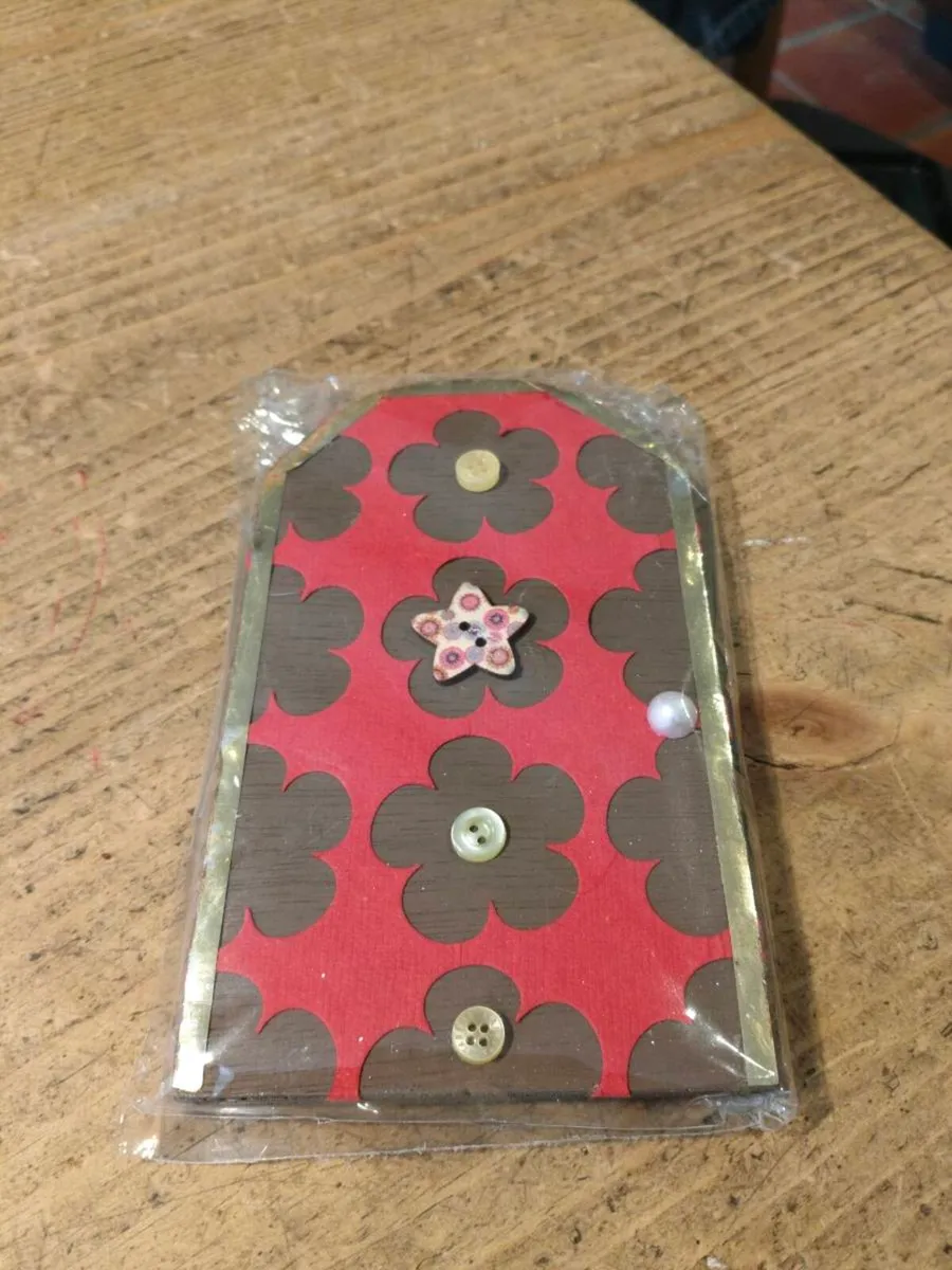 handcrafted wooden Fairy door with red cardstock, - Image 3