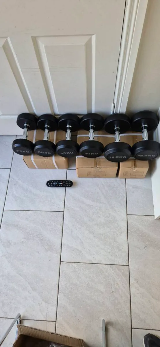 3 brand new sets of rubber coated dumbbells - Image 1