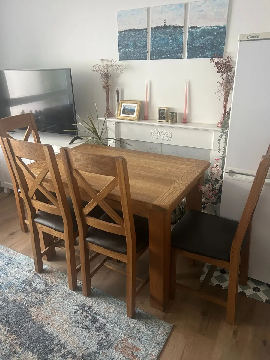 Solid Wood Dining Table & 4 Chairs (120cm x 80cm) - Image 3