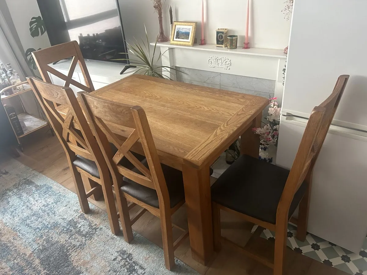Solid Wood Dining Table & 4 Chairs (120cm x 80cm) - Image 2