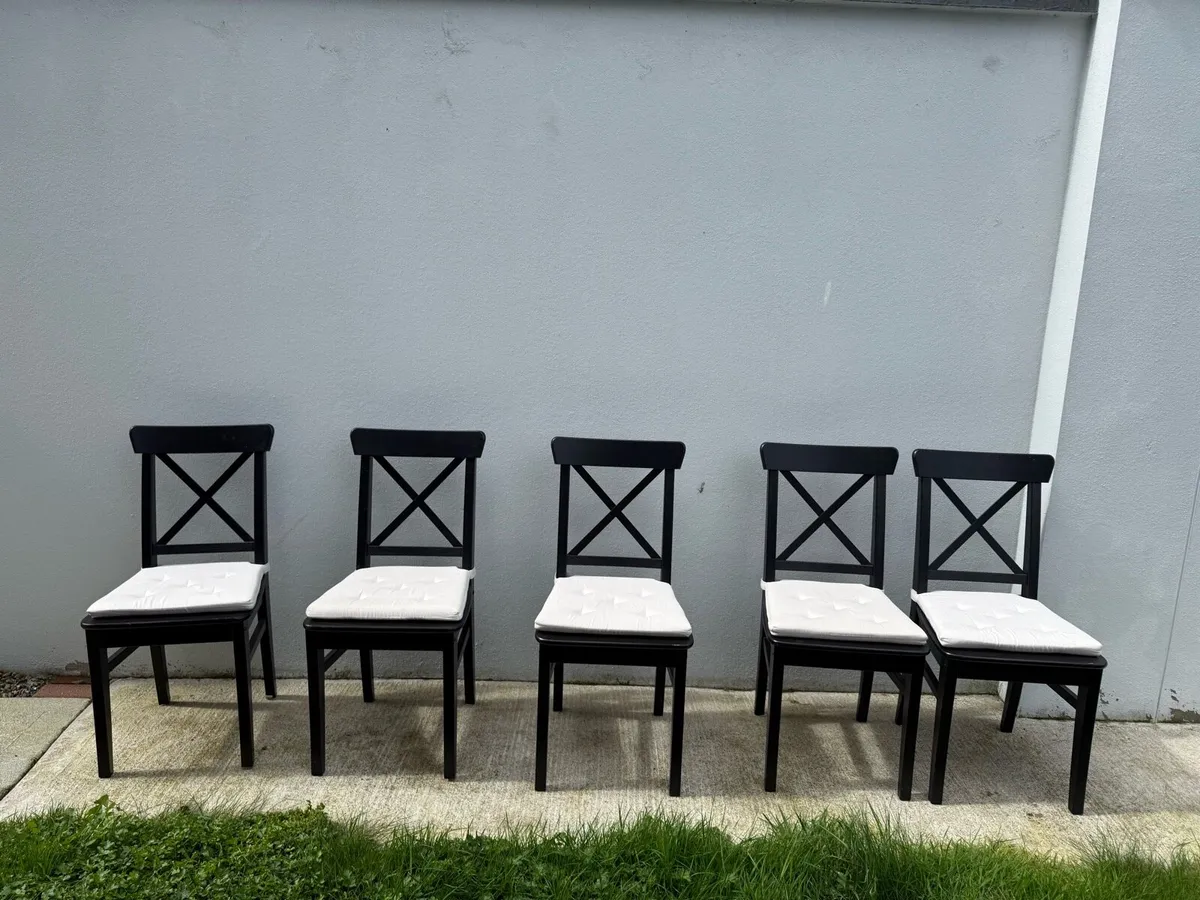 5 IKEA Rosentorp black dining chairs - Image 1