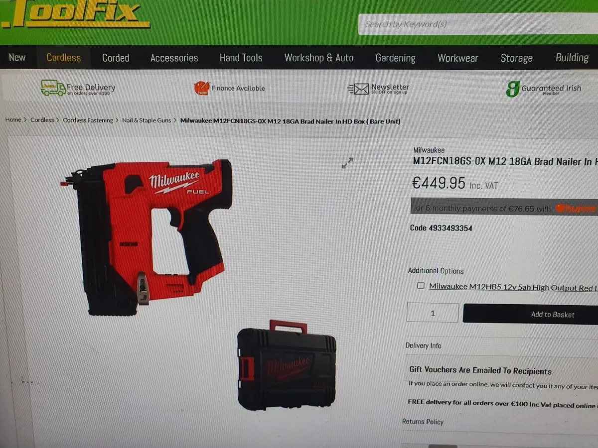 Milwaukee M12 Fuel 18Ga Brad Nailer kit - Image 2