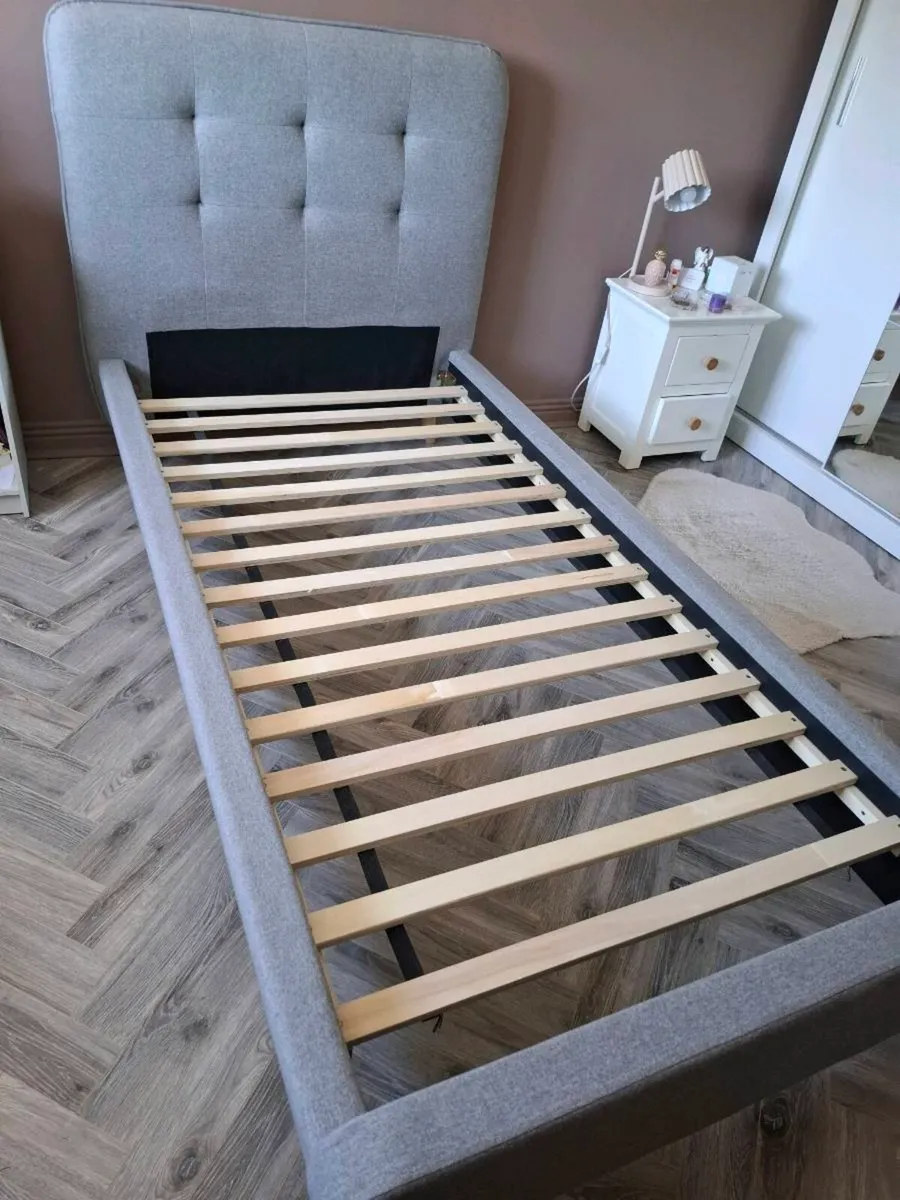 Grey fabric Single Bed Frame +/-  mattress - Image 2