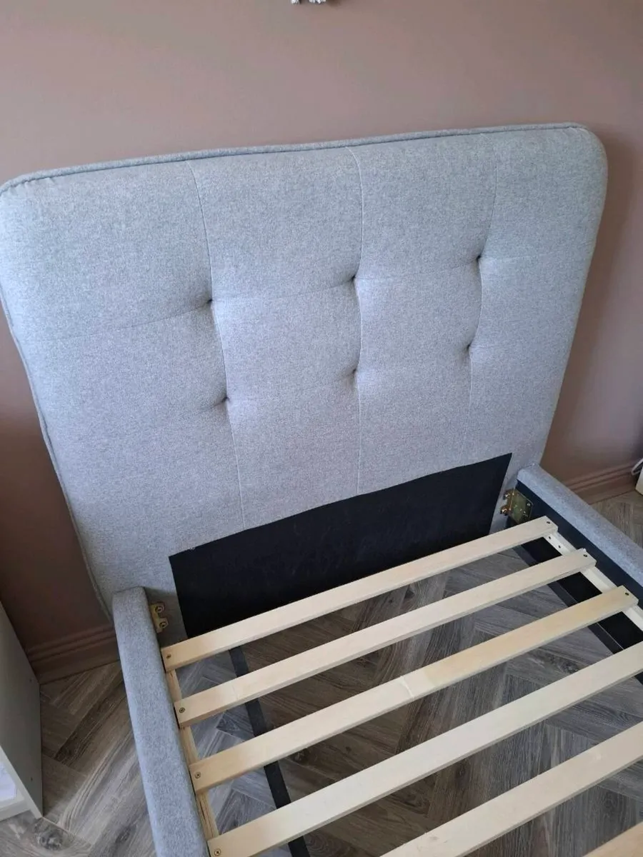 Grey fabric Single Bed Frame +/-  mattress - Image 1