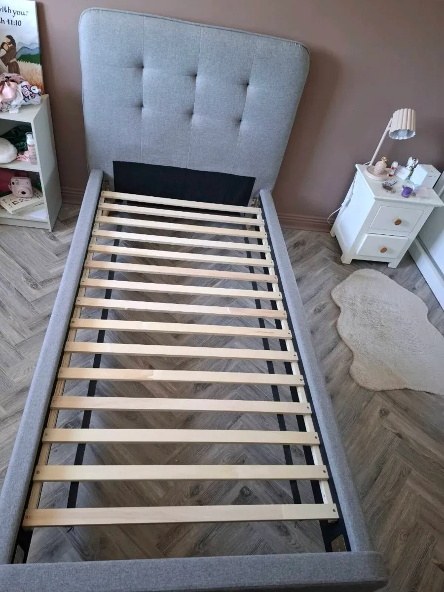 Grey fabric Single Bed Frame +/-  mattress - Image 3