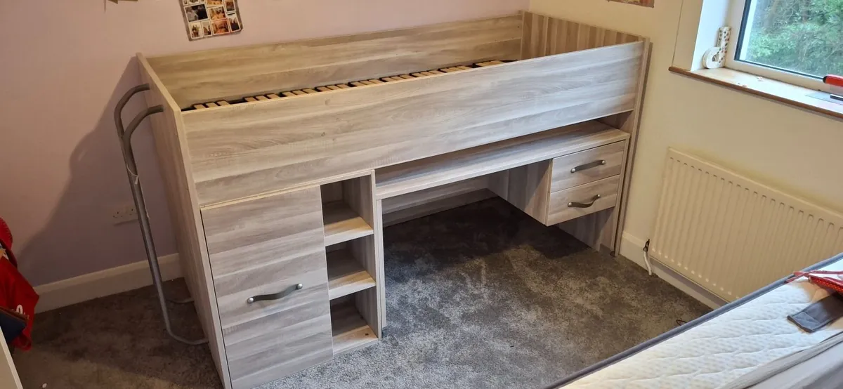 Mezzanine bed with integrated wardrobe and desk - Image 1