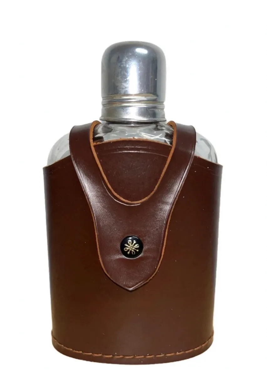 Vintage whiskey flask in leather case - Image 1