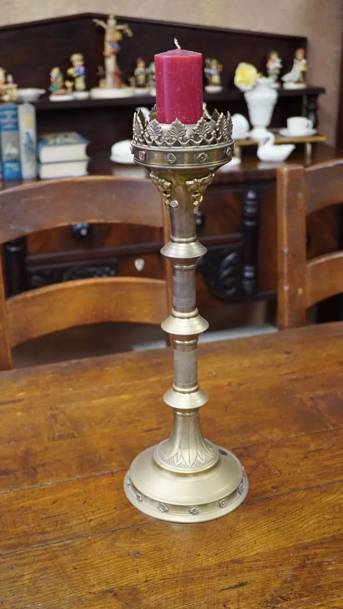 Pair of Tall Brass Gothic-style Candlesticks - Image 2