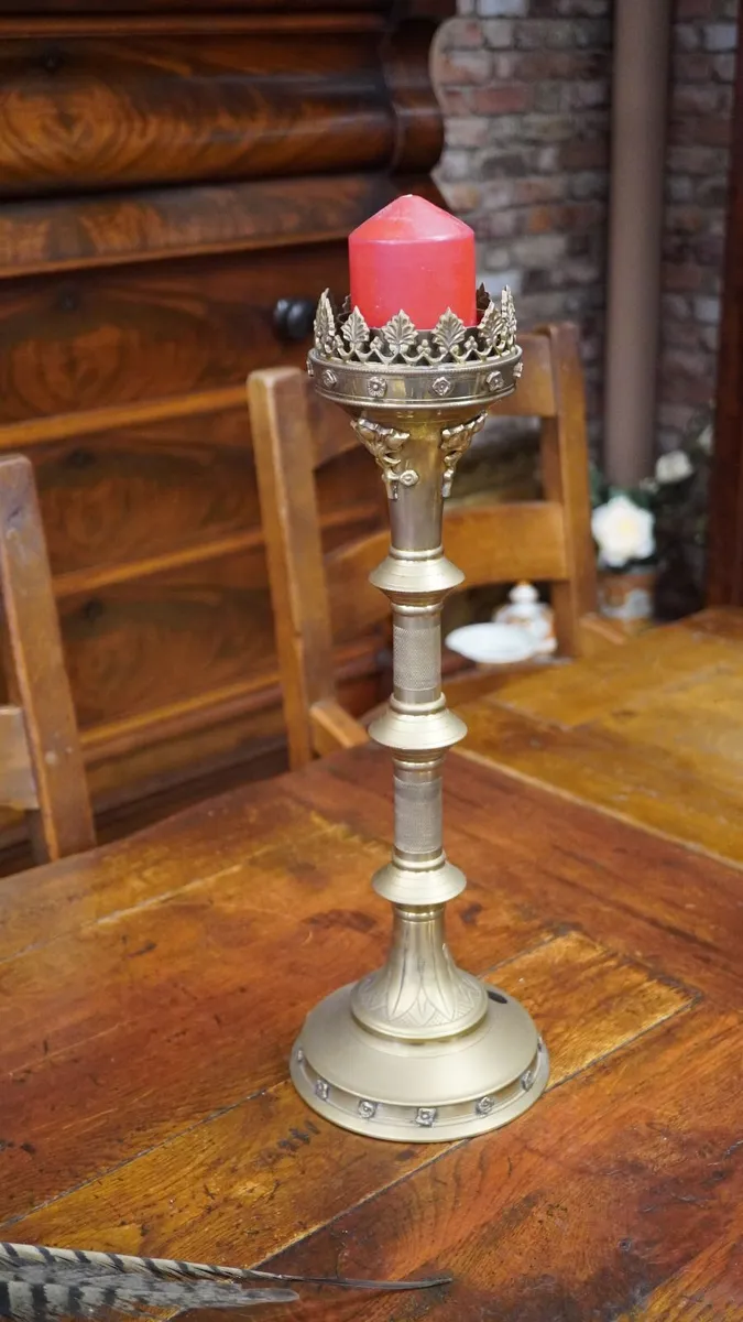Pair of Tall Brass Gothic-style Candlesticks - Image 3