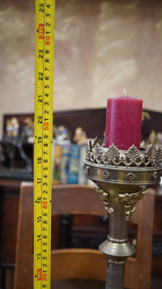 Pair of Tall Brass Gothic-style Candlesticks - Image 4