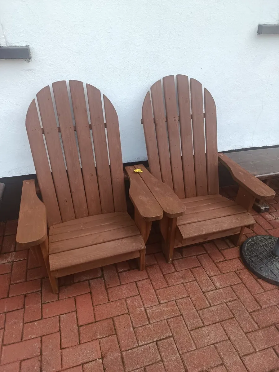 2 Handmade Wooden Adirondack Garden Chairs - Image 1