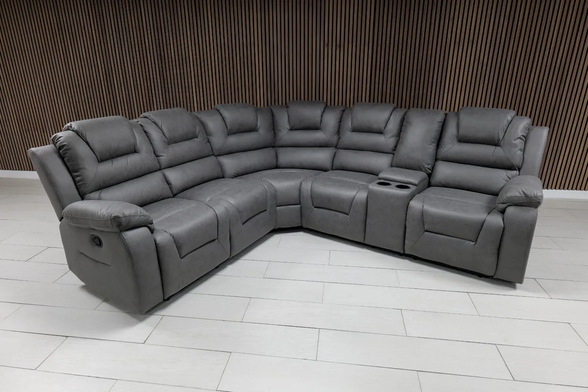 Axel Grey Suede Leather Recliner Sofa - Image 1