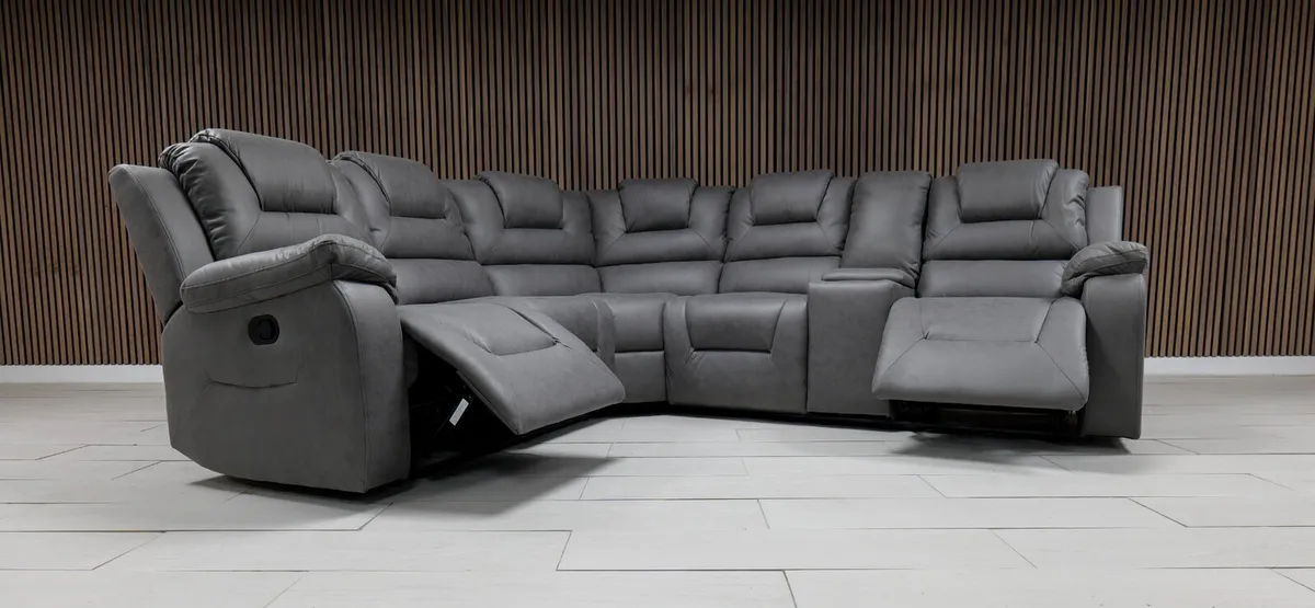 Axel Grey Suede Leather Recliner Sofa - Image 2