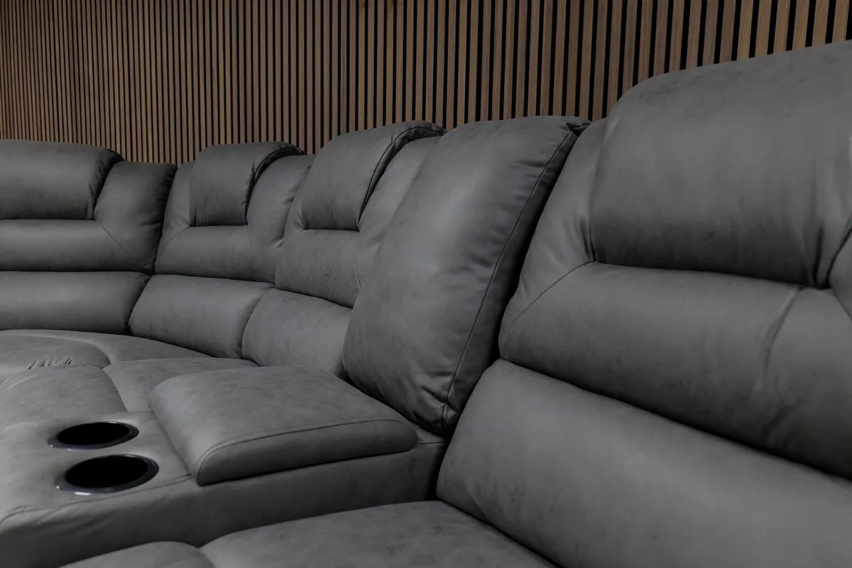 Axel Grey Suede Leather Recliner Sofa - Image 3