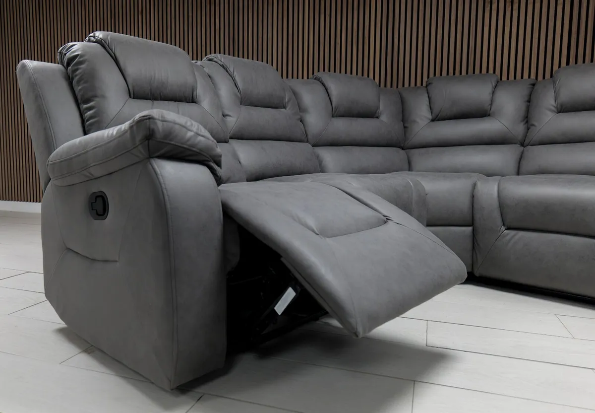 Axel Grey Suede Leather Recliner Sofa - Image 4