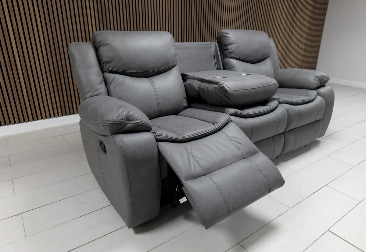 Valerie 3+2 Grey Suede Leather Recliner Sofa Set - Image 3