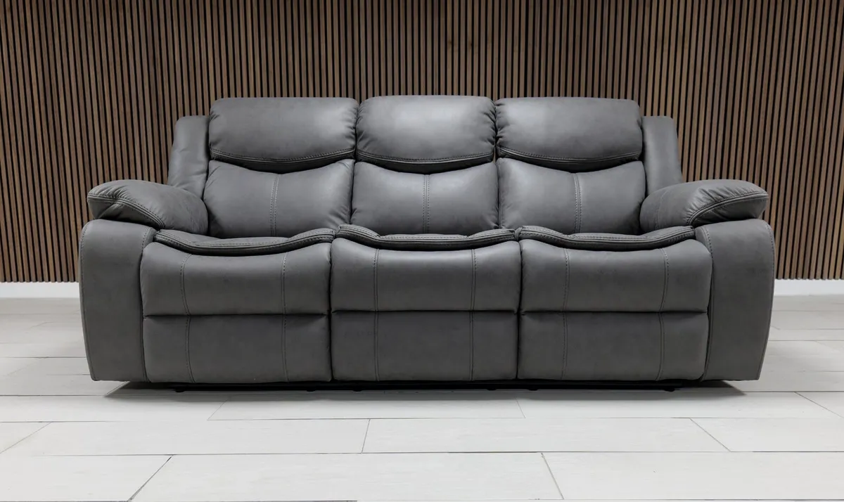 Valerie 3+2 Grey Suede Leather Recliner Sofa Set - Image 2