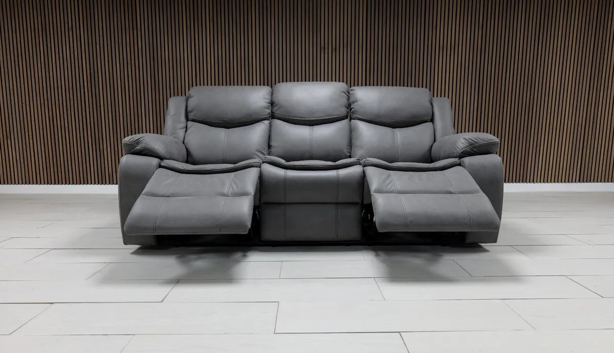 Valerie 3+2 Grey Suede Leather Recliner Sofa Set - Image 4