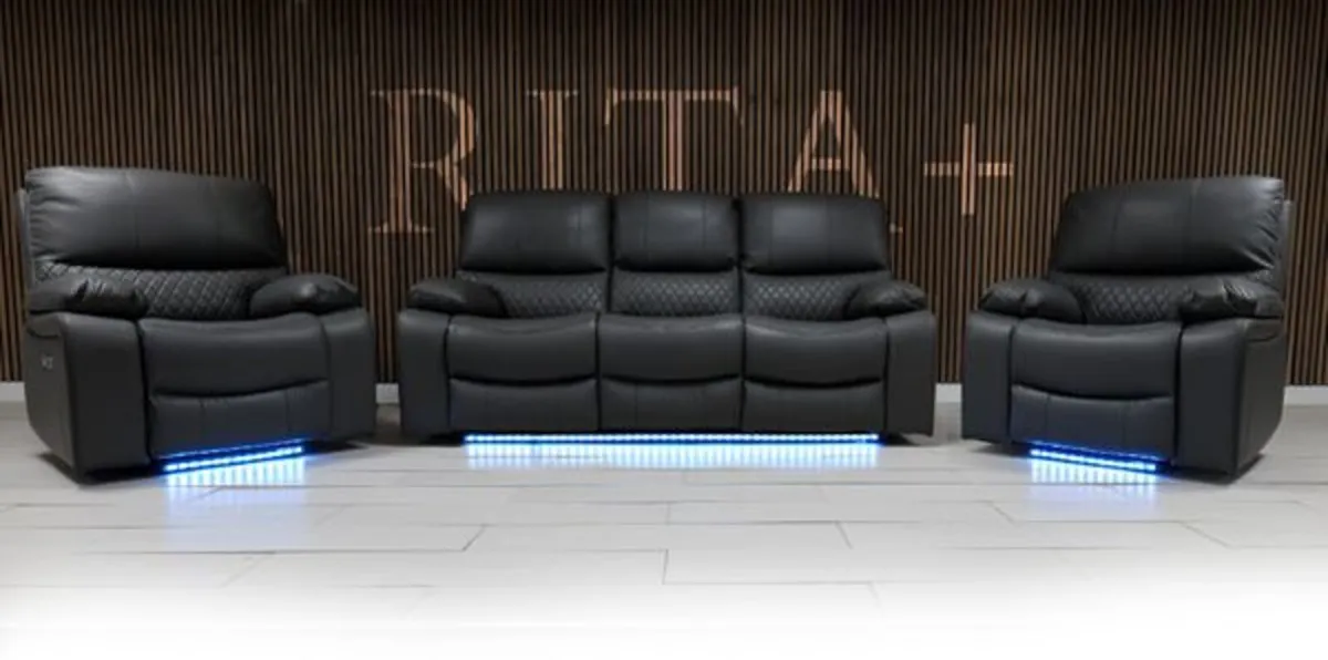 3+1+1 Leather & Fabric Recliner Sofa Sets - Image 3