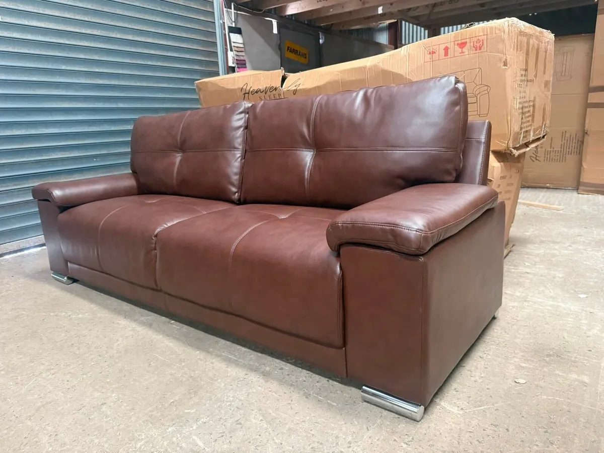 Hanson 3 Seater Brown Leather Sofa - Image 2