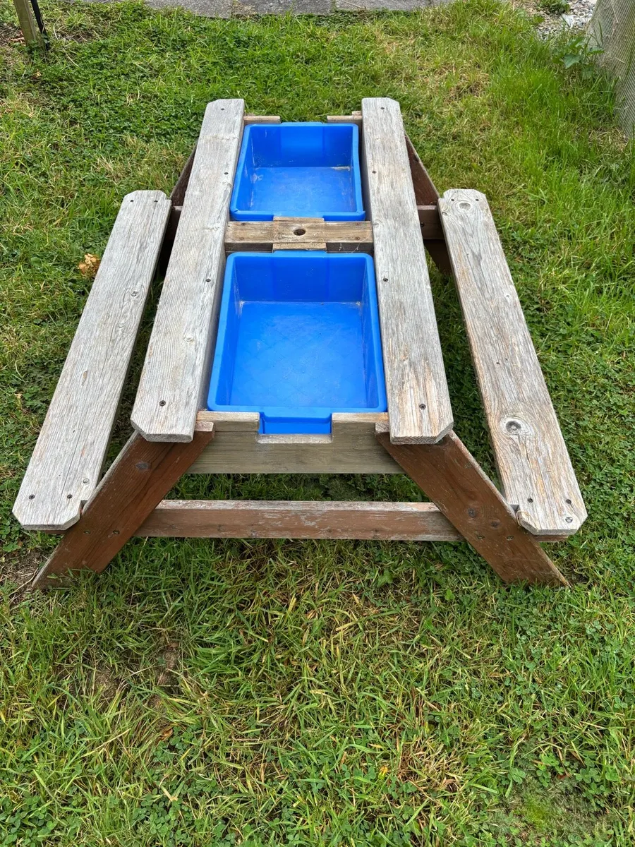 Kids Wooden Picnic Table with Sand & Water Trays - Image 2