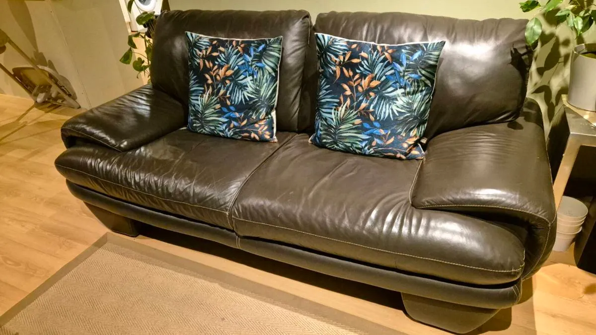 Brown Leather 2-Seater Sofa - Image 1