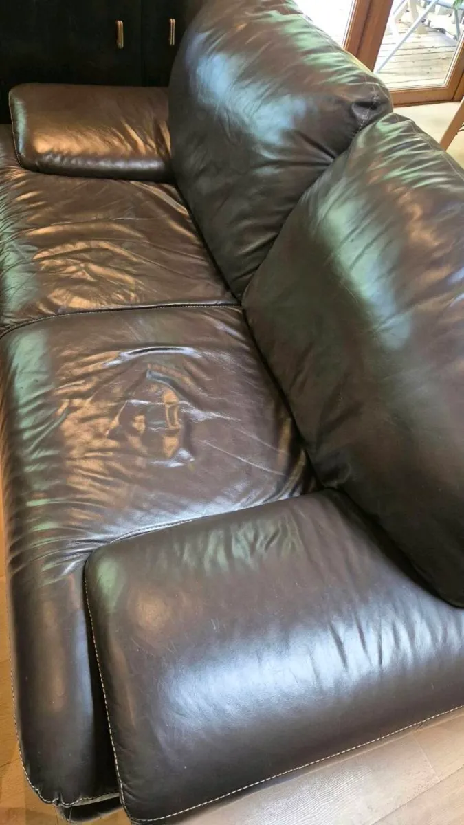 Brown Leather 2-Seater Sofa - Image 2
