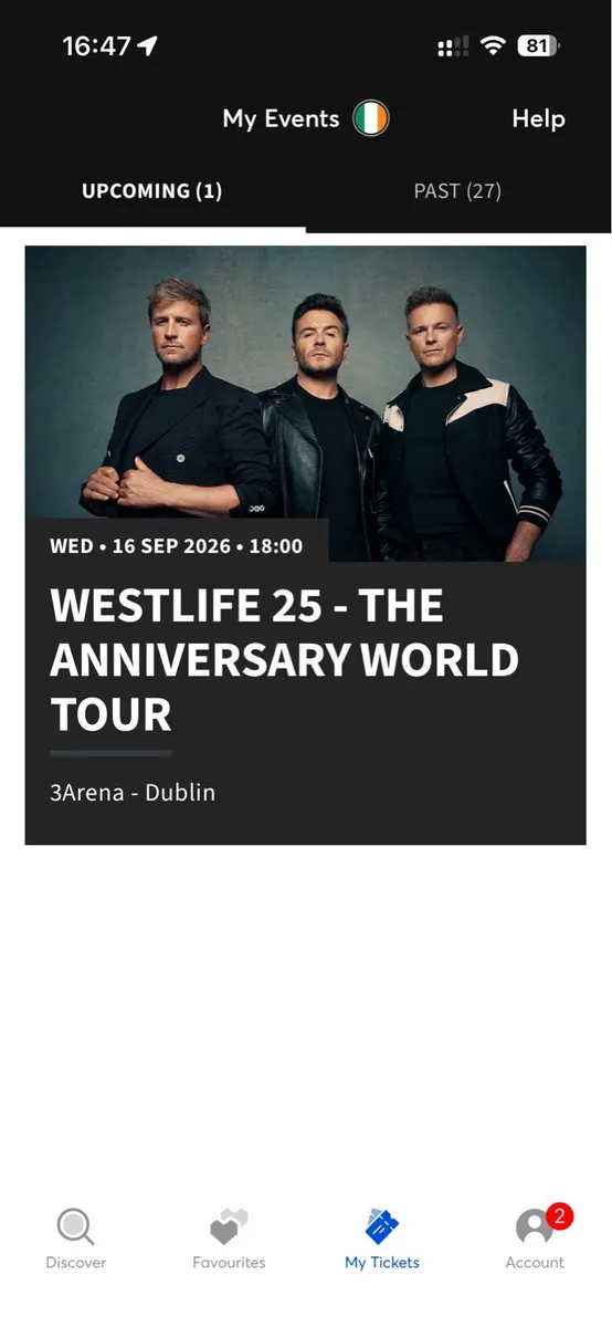 Westlife Tickets 16th September