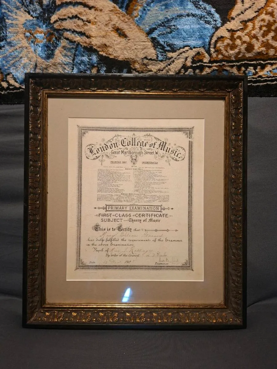 Antique London College of Music framed Certificate - Image 2