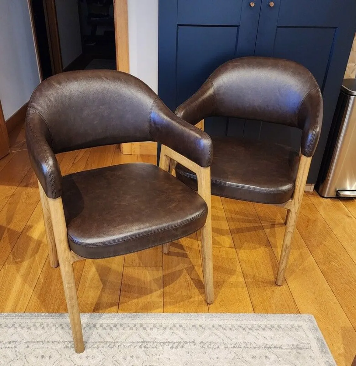 Pair of Leather & Oak Dining Chairs - Like New - Image 1
