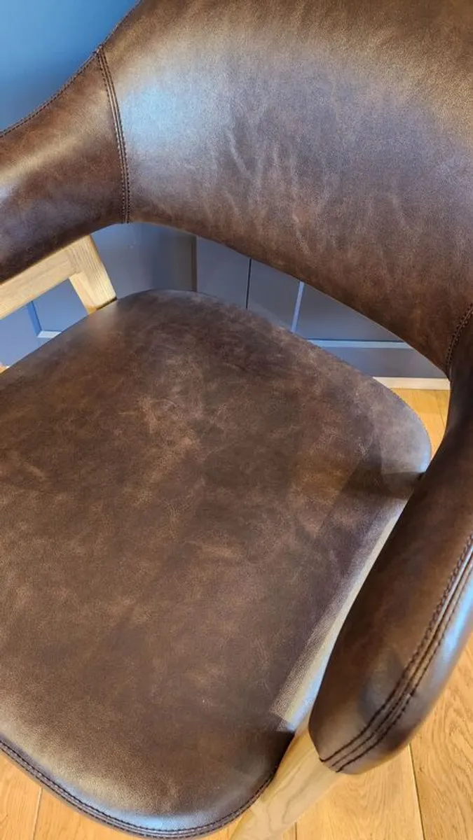 Pair of Leather & Oak Dining Chairs - Like New - Image 2