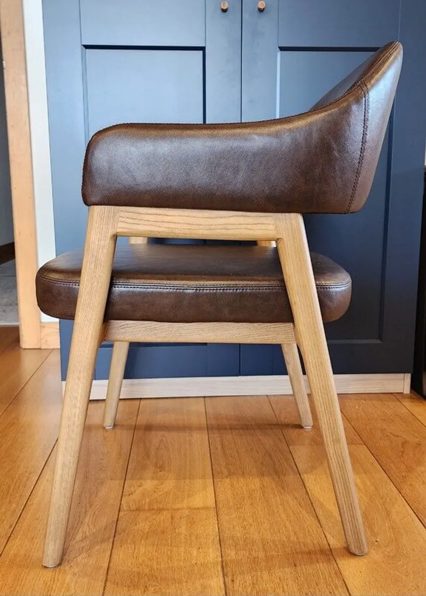 Pair of Leather & Oak Dining Chairs - Like New - Image 3