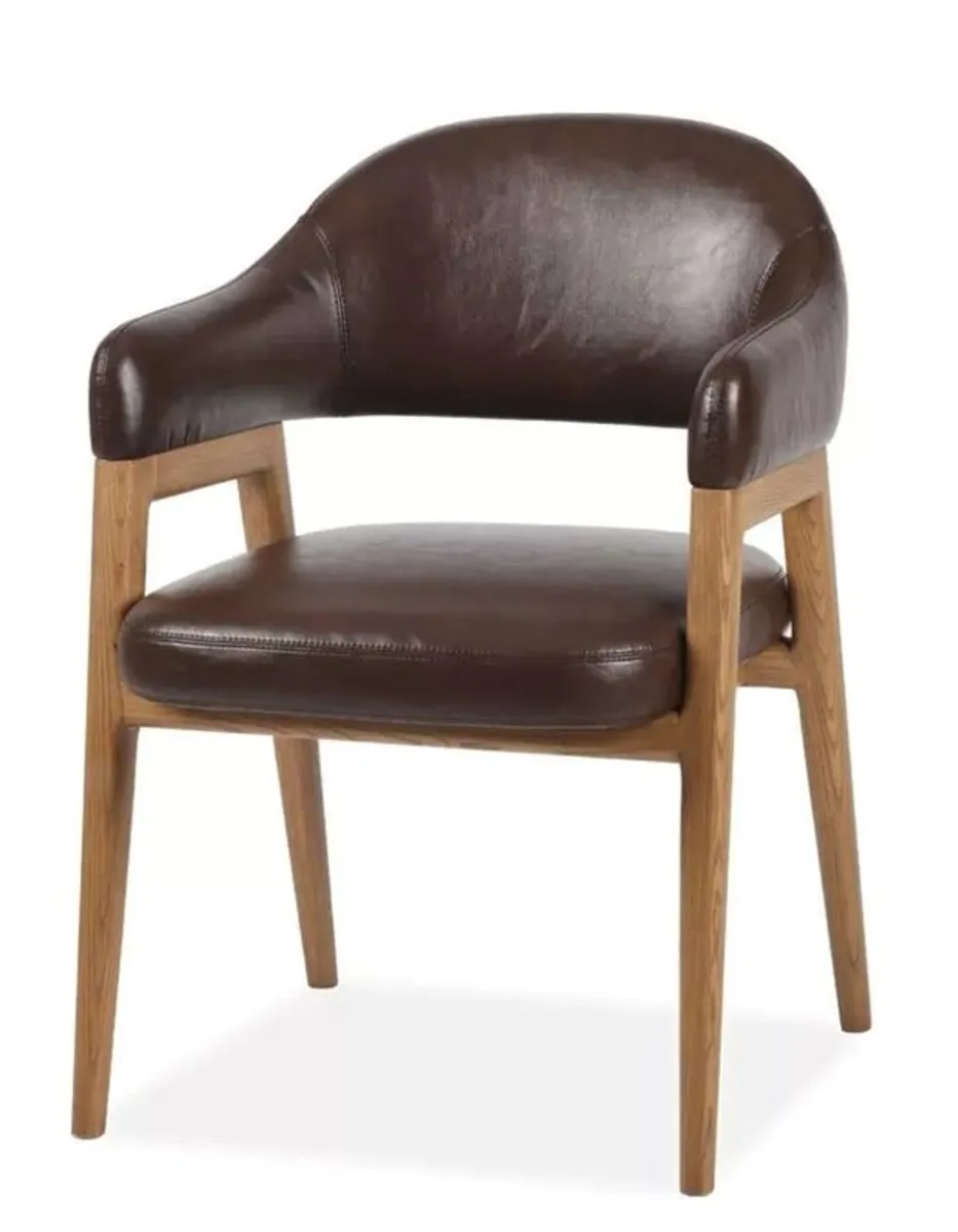 Pair of Leather & Oak Dining Chairs - Like New - Image 4