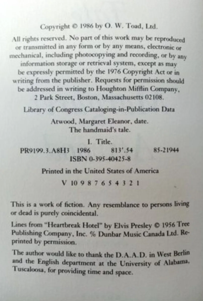 The Handmaids's Tale 1st Ed Book - Margaret Atwood - Image 4