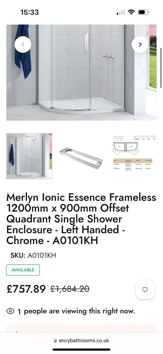 Merlyn 900 x 1200 offset quadrant shower enclosure - Image 1