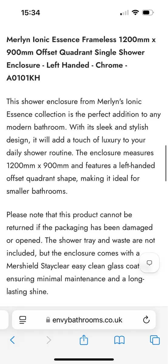 Merlyn 900 x 1200 offset quadrant shower enclosure - Image 3