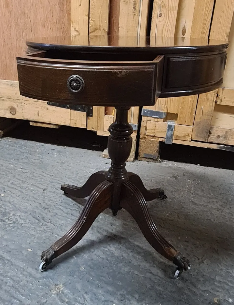 Classic Vintage Round Drum Table with Drawer and C - Image 3